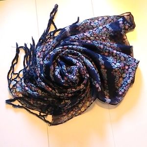 Lightweight Blue Floral Scarf